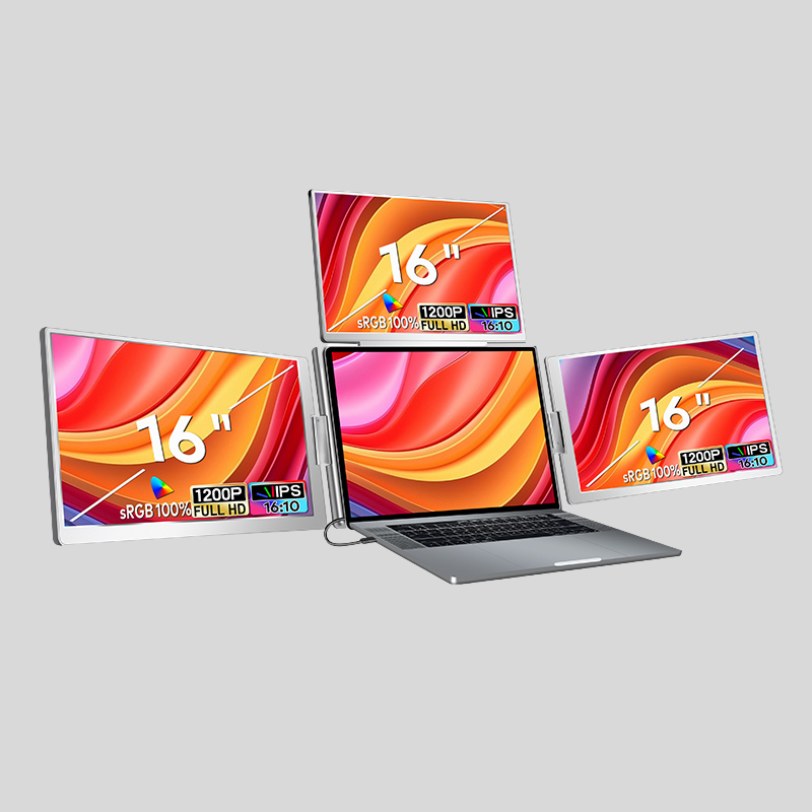 RIITEK 16" Quad Monitor Portable Laptop Screen Extender Display