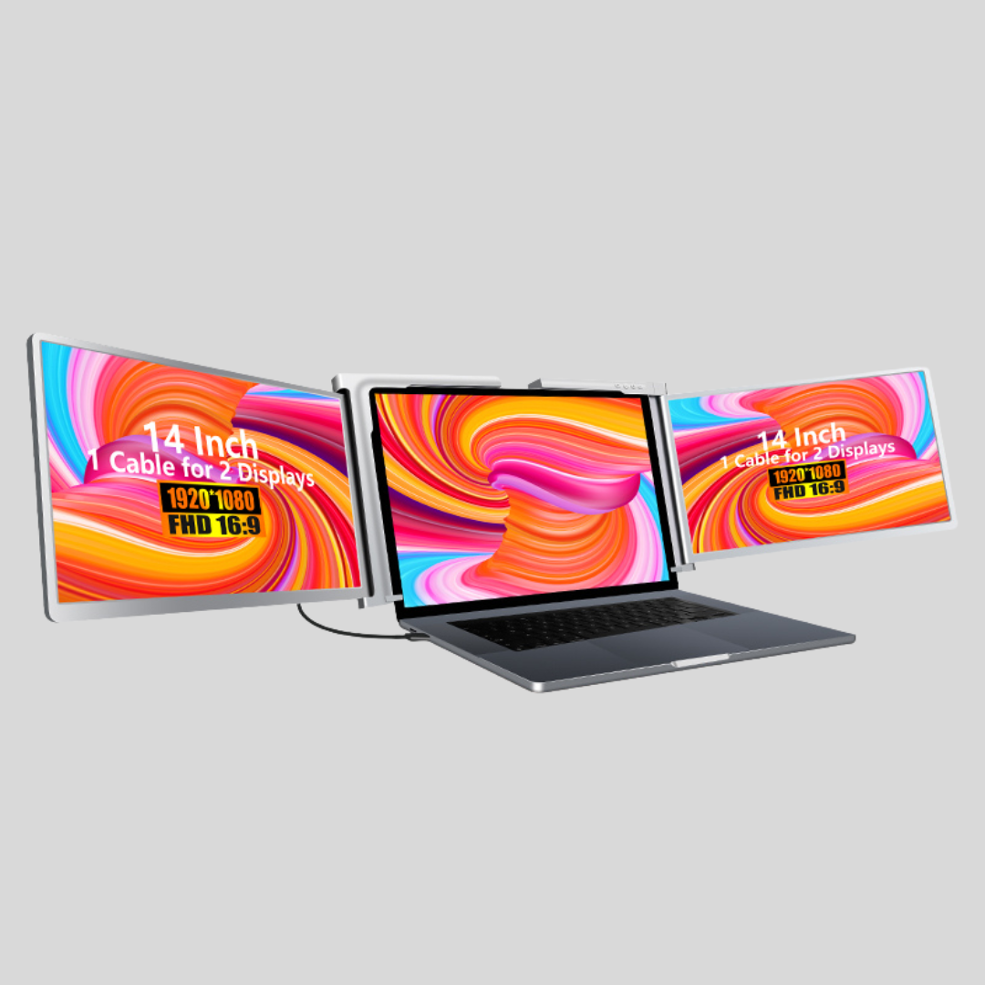 RIITEK Portable Tri-Screen Monitor Extender (Tri 14 Inches Single Cable)