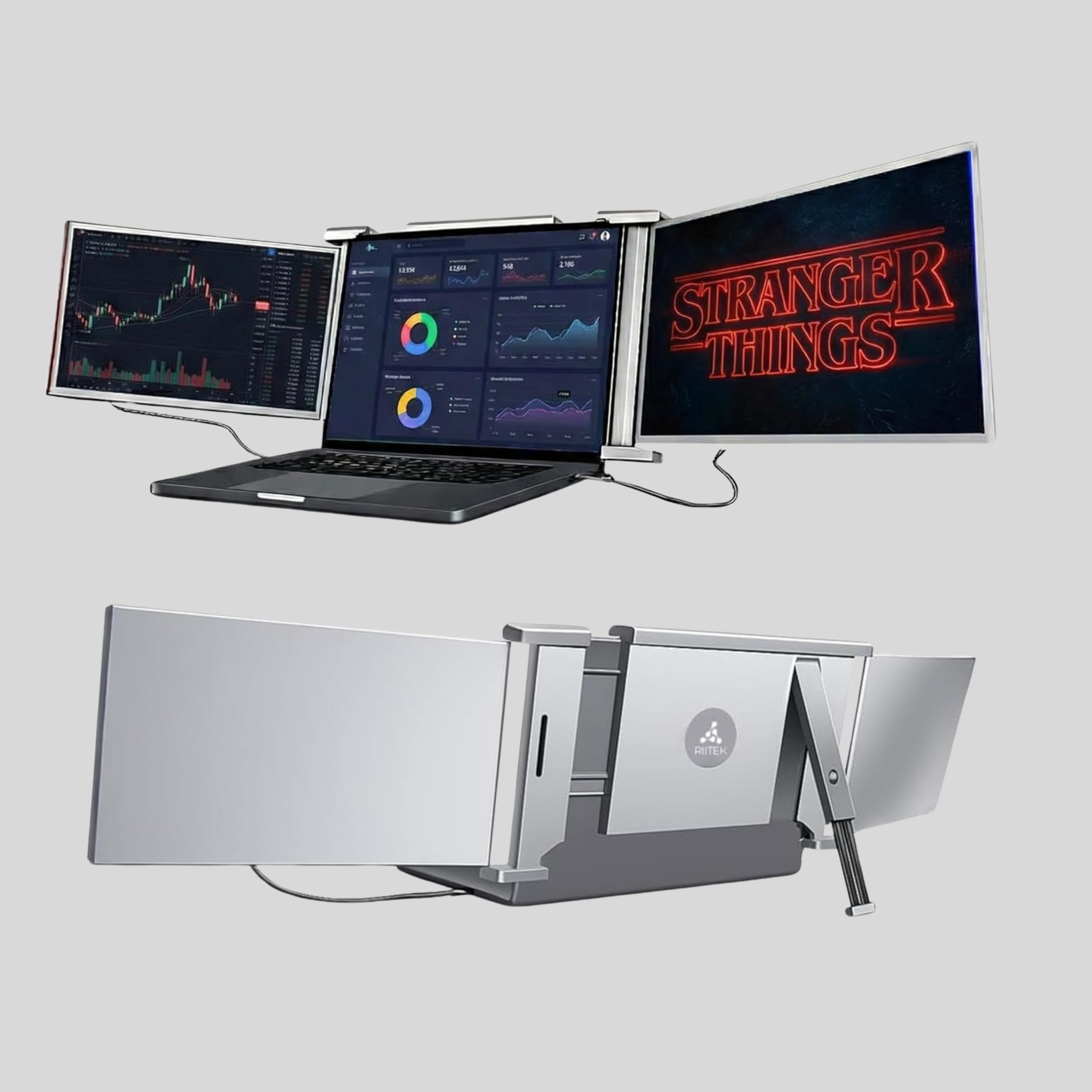 RIITEK 14" Tri-Portable Monitor Laptop Screen Extender Display Double Cable