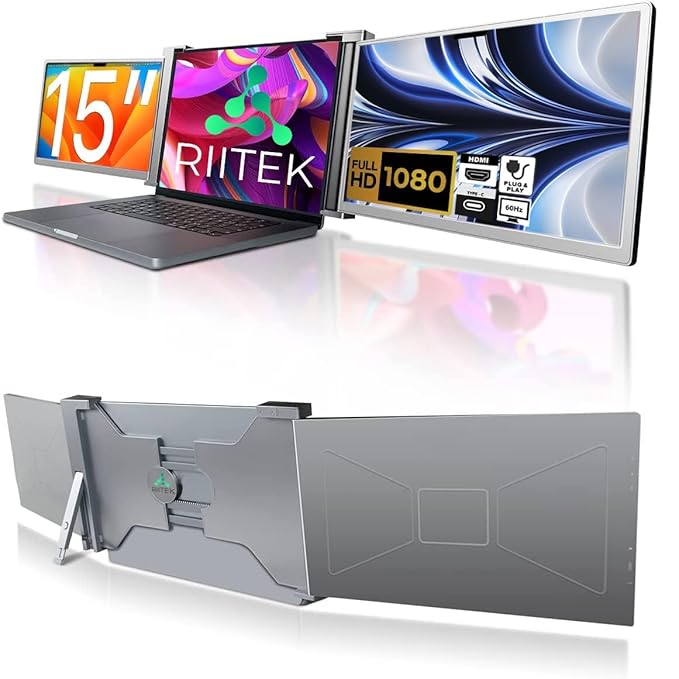 RIITEK 15" Tri-Portable Monitor Laptop Screen Extender Display (Refurbished)