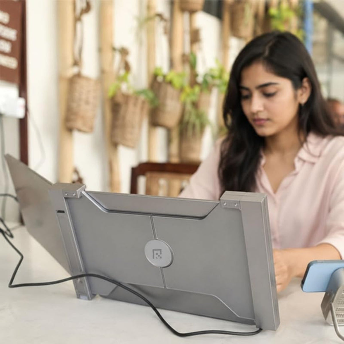 Working from home using RIITEK 14 inch dual portable monitor as laptop screen extender