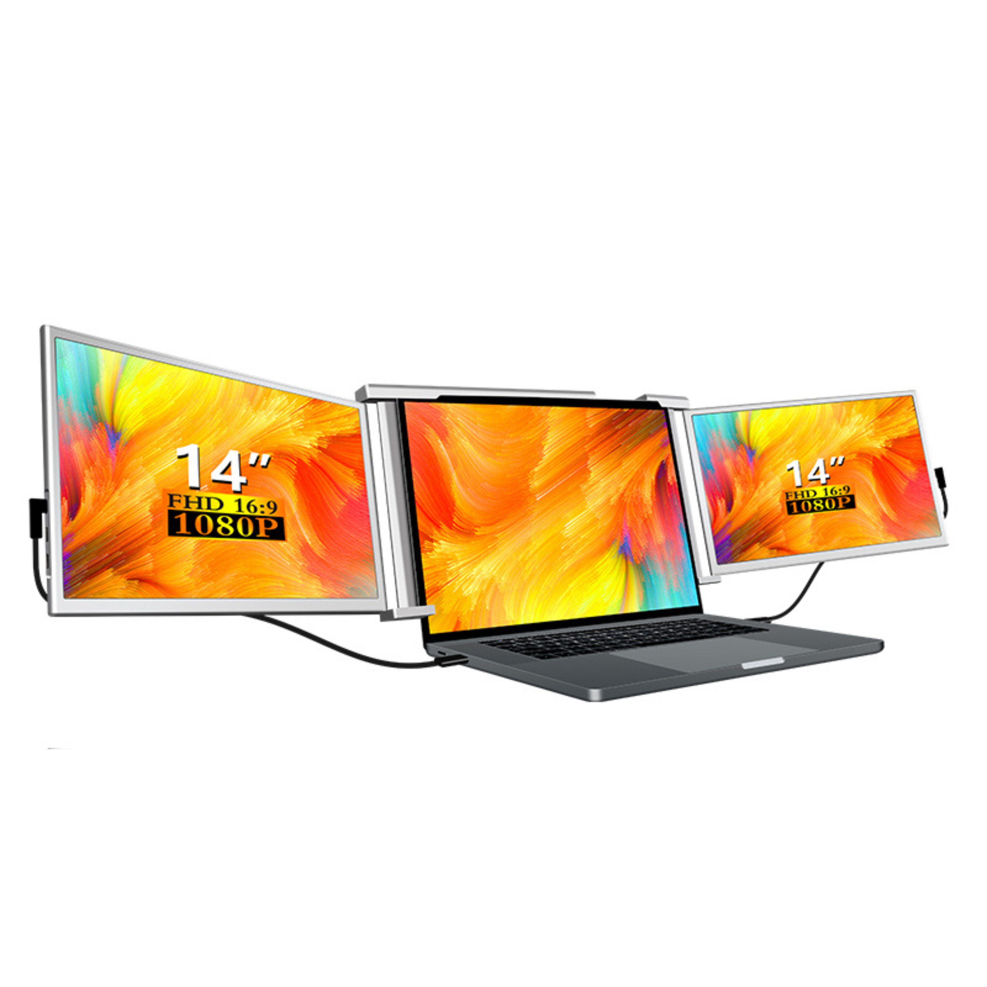 RIITEK 14 inch tri screen portable monitor FHD 1080P size specification callout for laptop