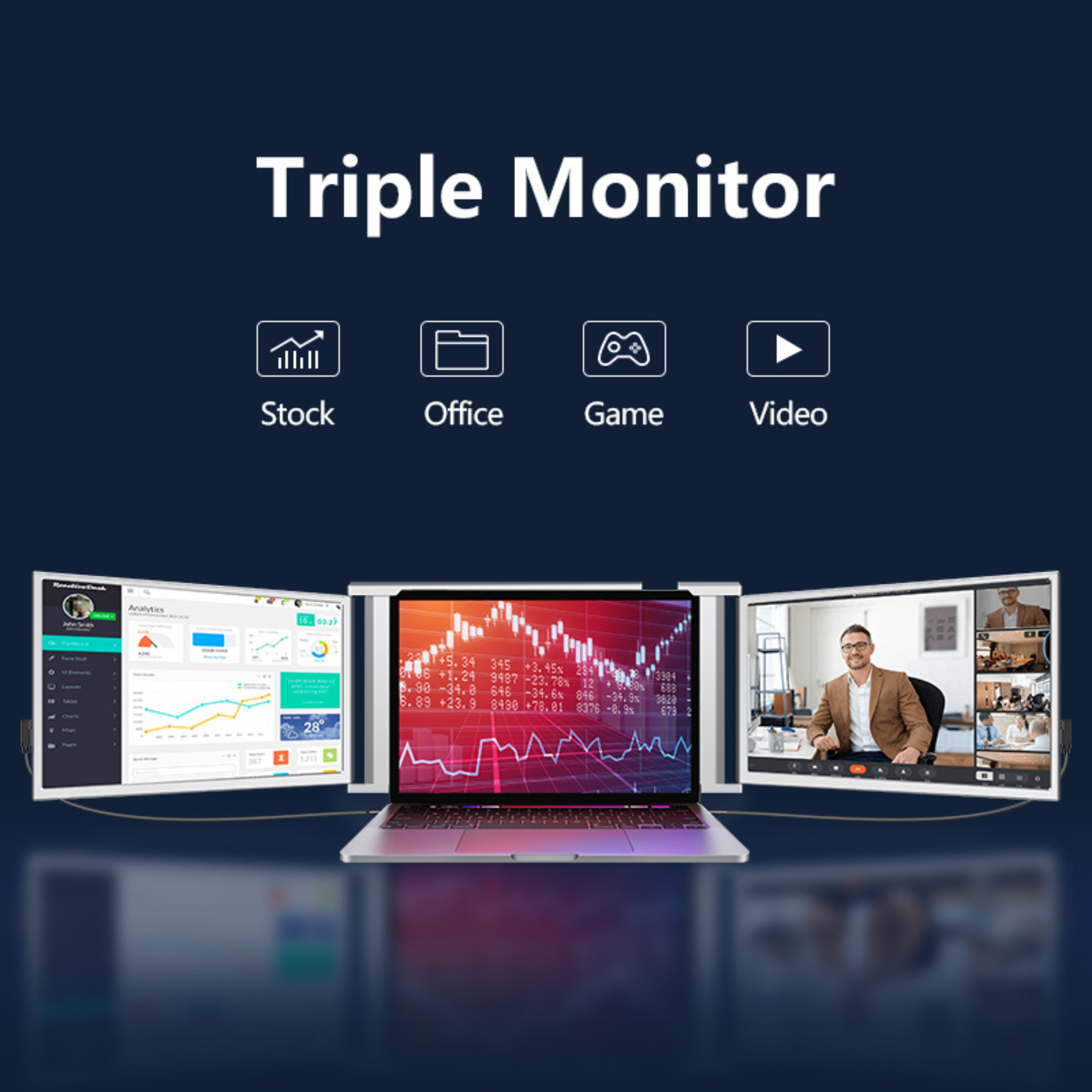 RIITEK 14 inch triple monitor laptop screen extender for stock trading office work gaming and video