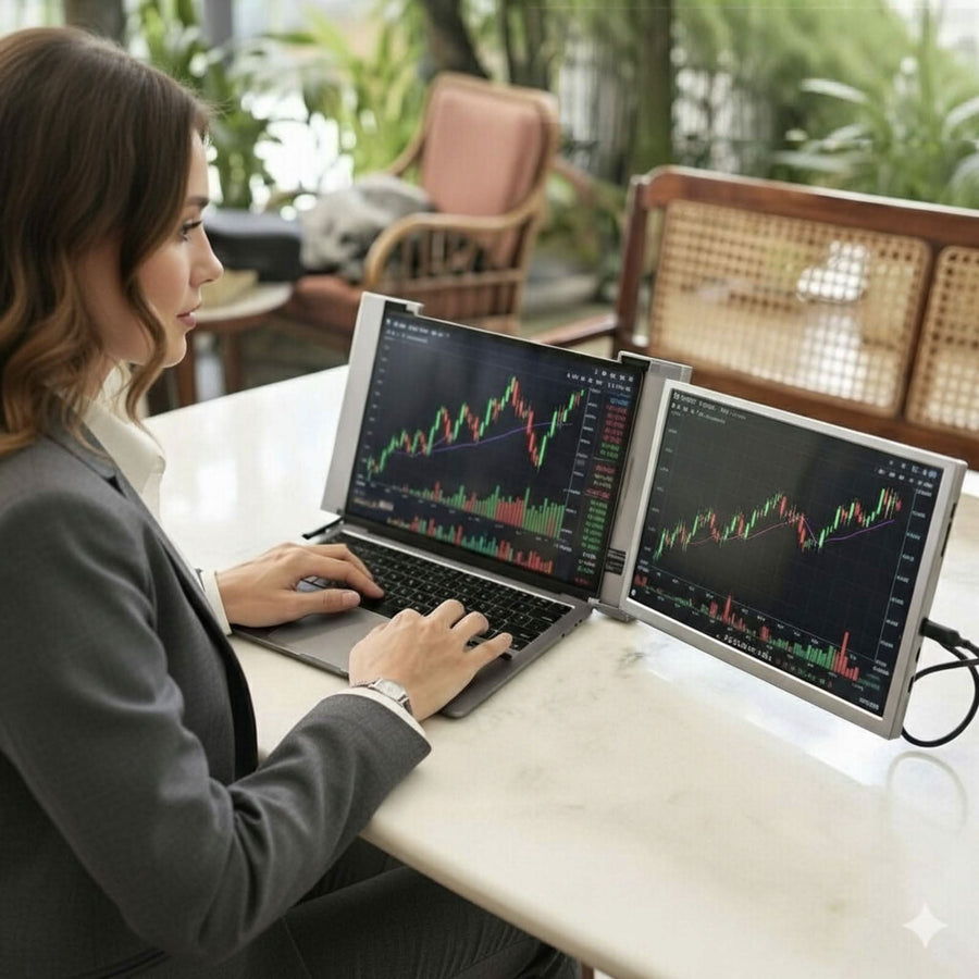 RIITEK 14 inch laptop screen extender for stock trading with financial charts dual displays monitor