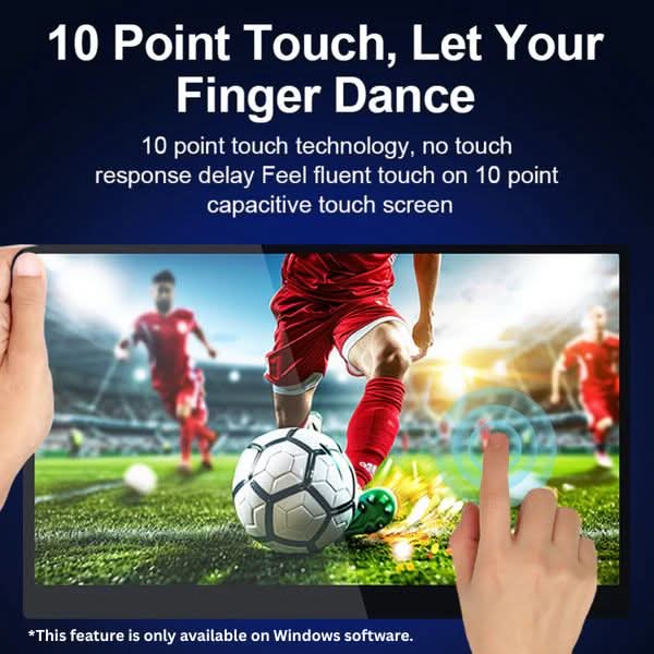 RIITEK 15.6 inch portable monitor highlighting 10-point capacitive touch technology zero delay touch response