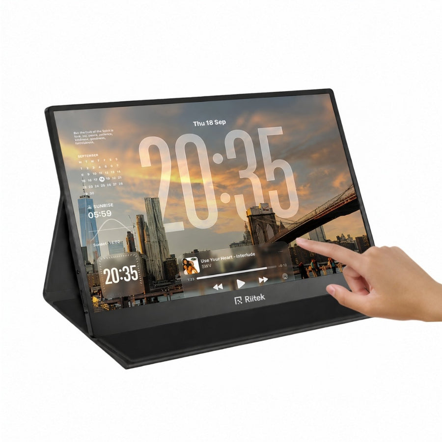 RIITEK 15.6 inch touchscreen portable monitor with finger tap interaction on Full HD IPS display