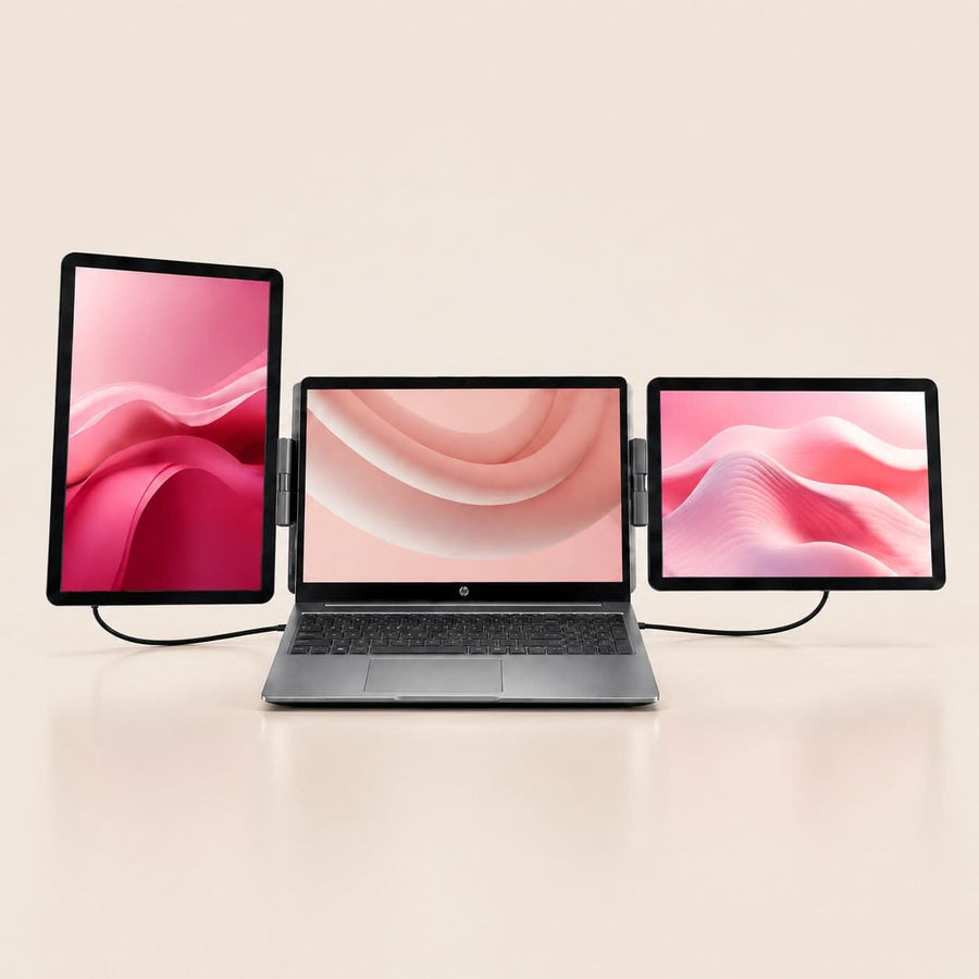 RIITEK 15.6 inch Tri-Portable Monitor Laptop Screen Extender with dual Full HD IPS displays for Windows and macOS laptops.