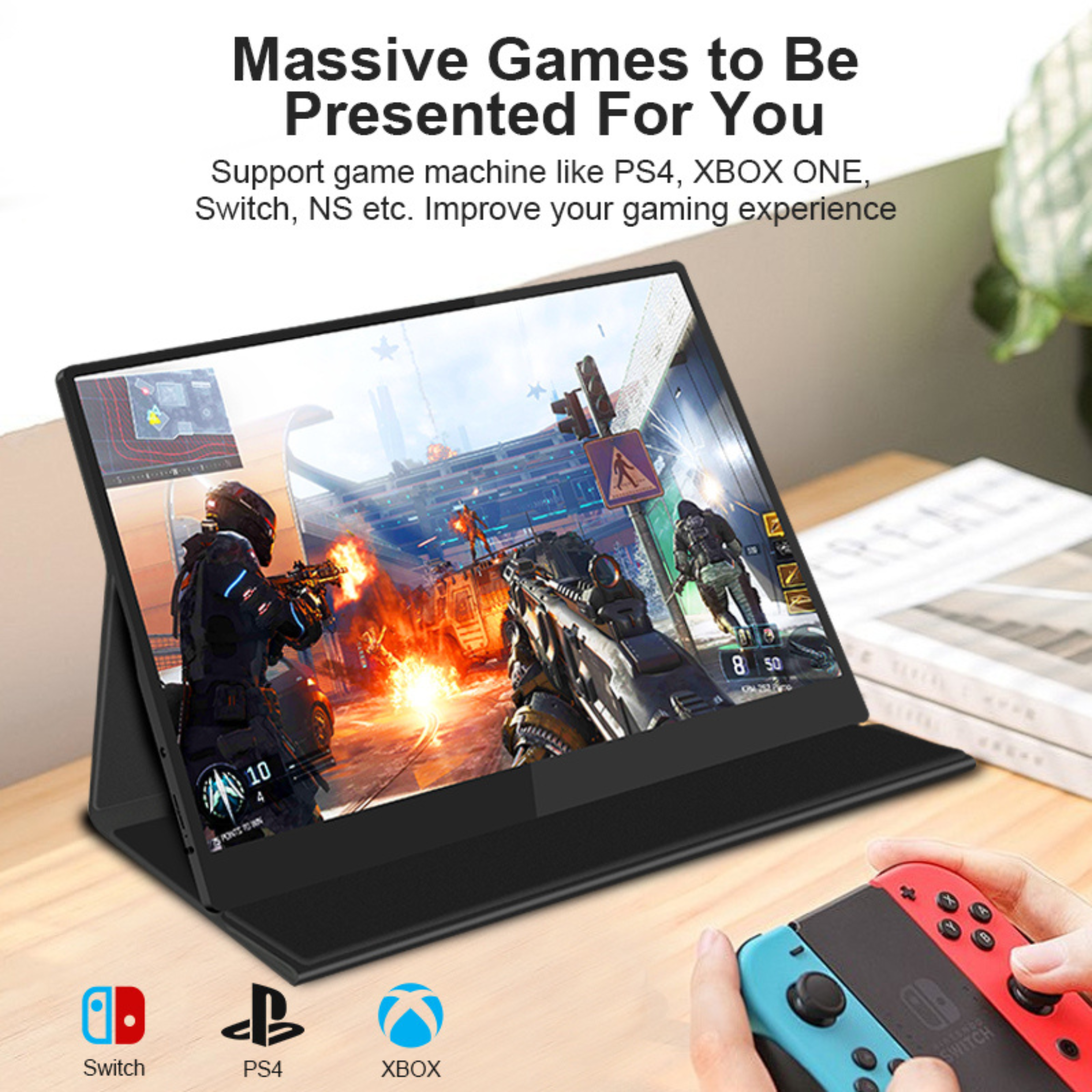 RIITEK 15.6 inch portable monitor connected to gaming consoles support for Nintendo Switch, PS4 and Xbox One for on-the-go gaming, Coding, Trading
