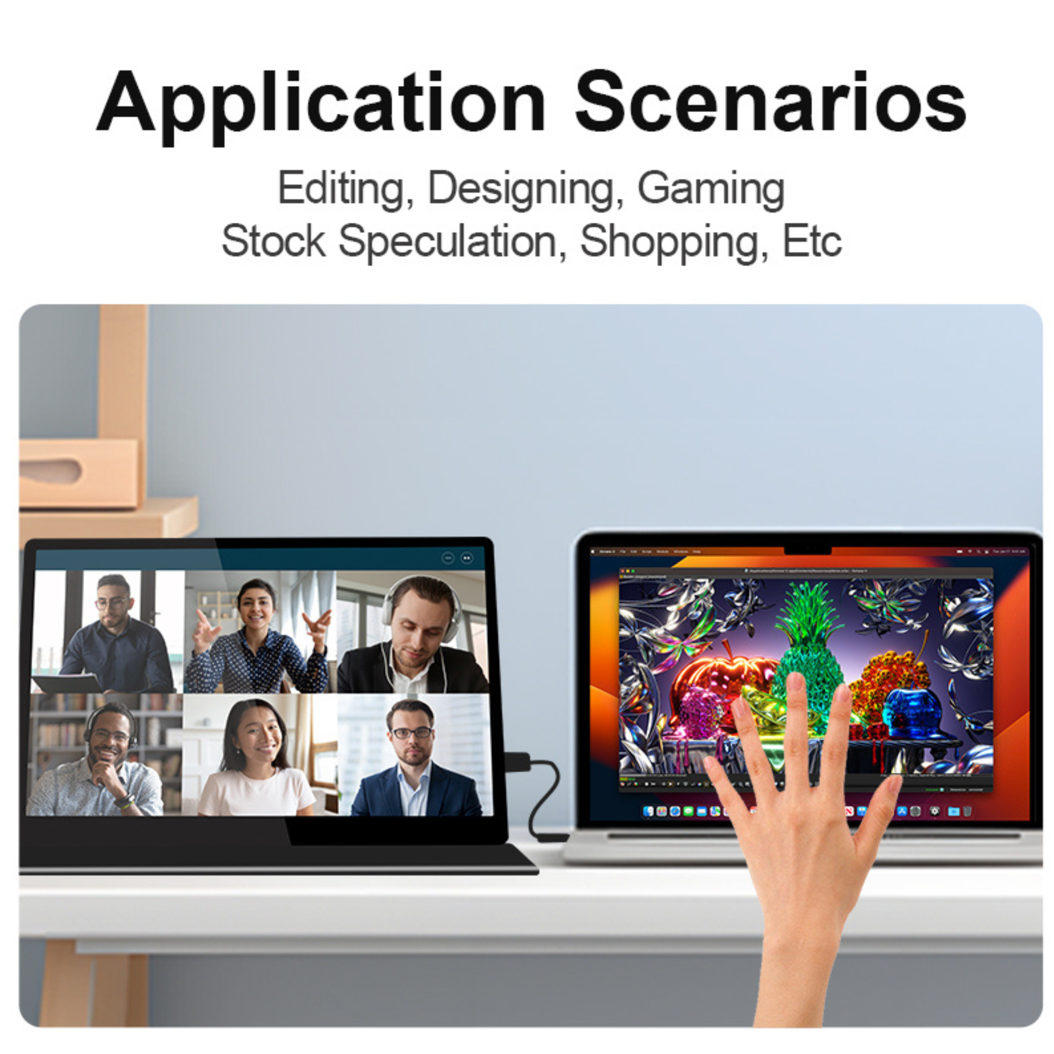 RIITEK 15.6 inch portable touch monitor including editing, designing, gaming, stock trading and shopping use cases