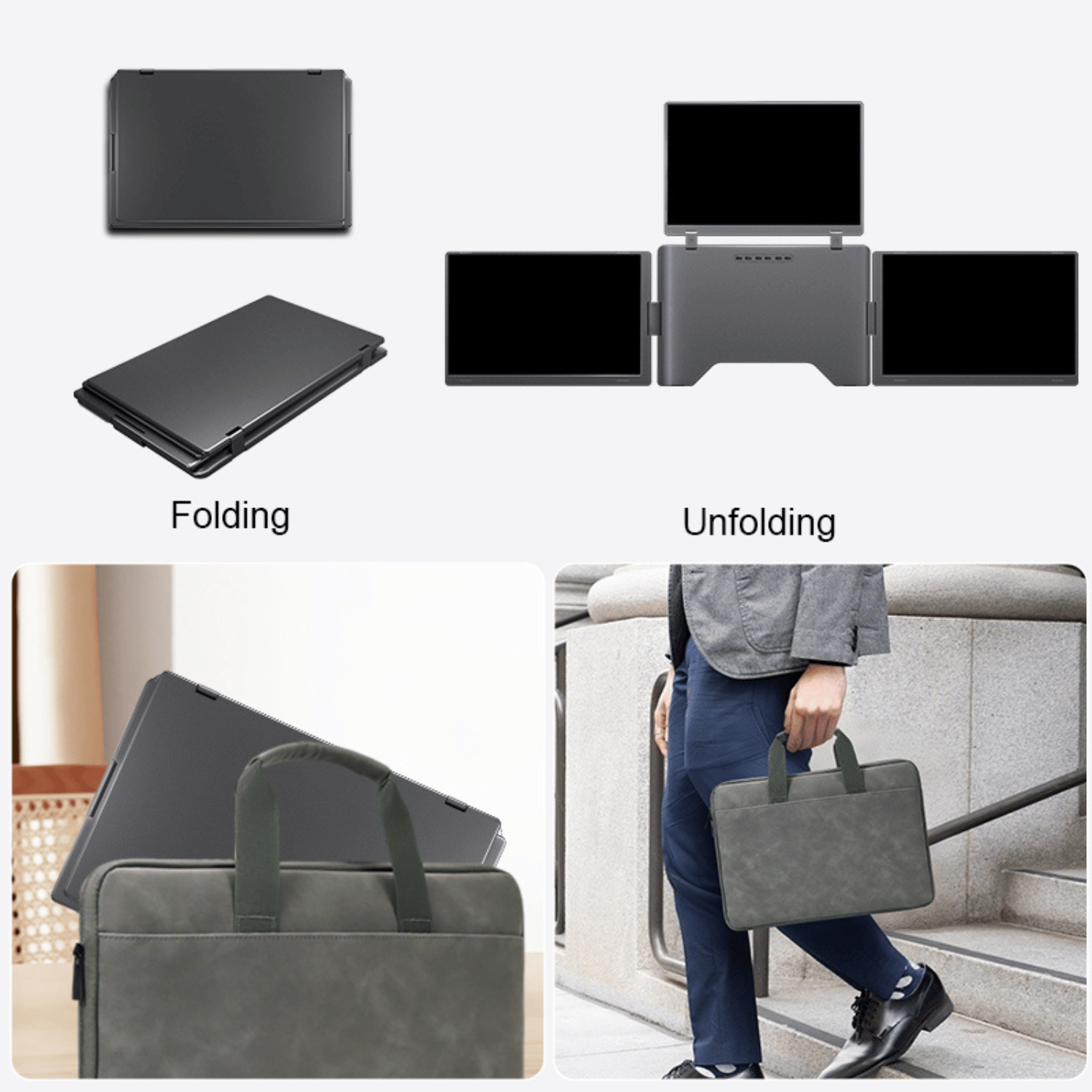 RIITEK quad monitor foldable design with portable carry bag for travel