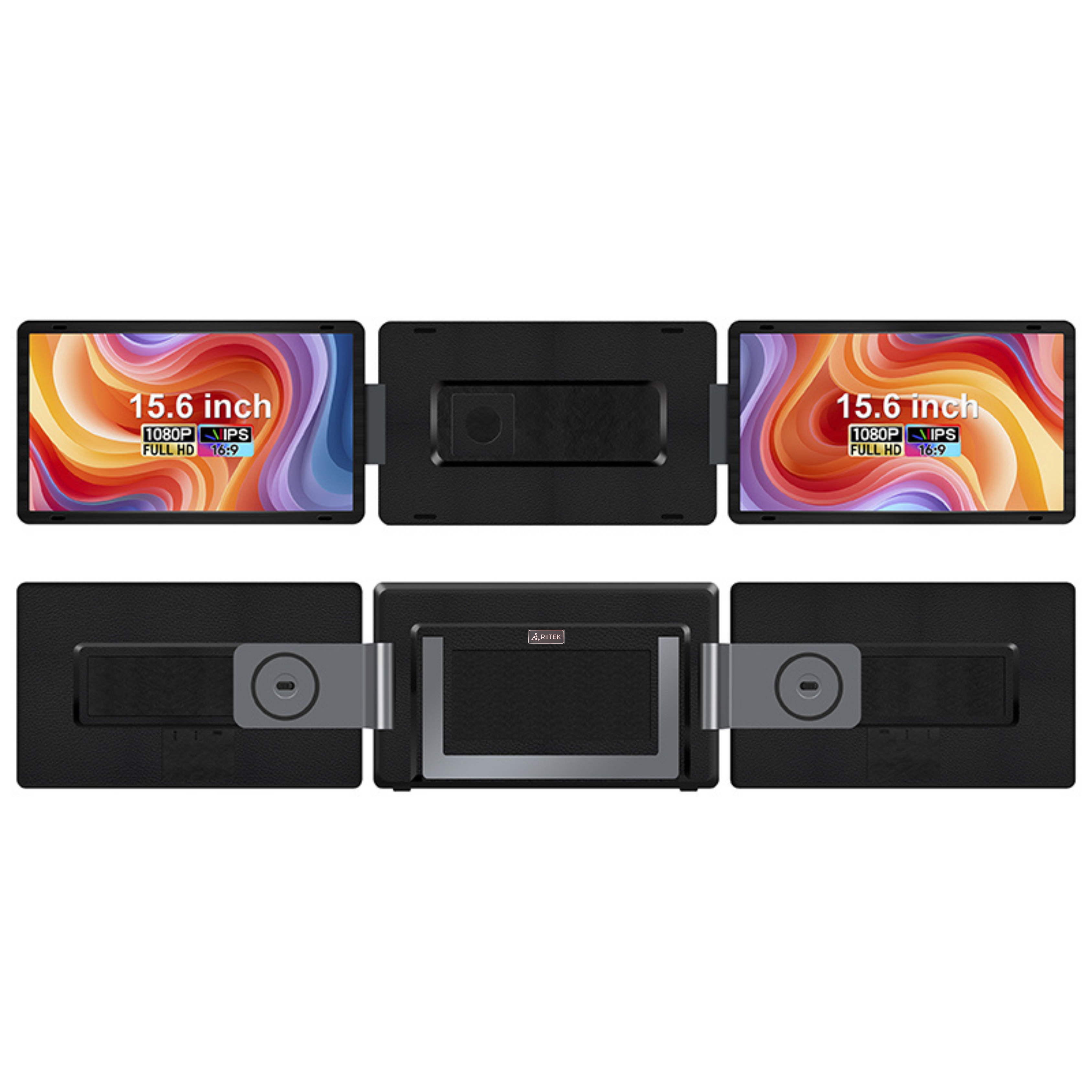 Compact foldable RIITEK 15.6 inch portable monitor laptop screen extender designed for travel and remote work.