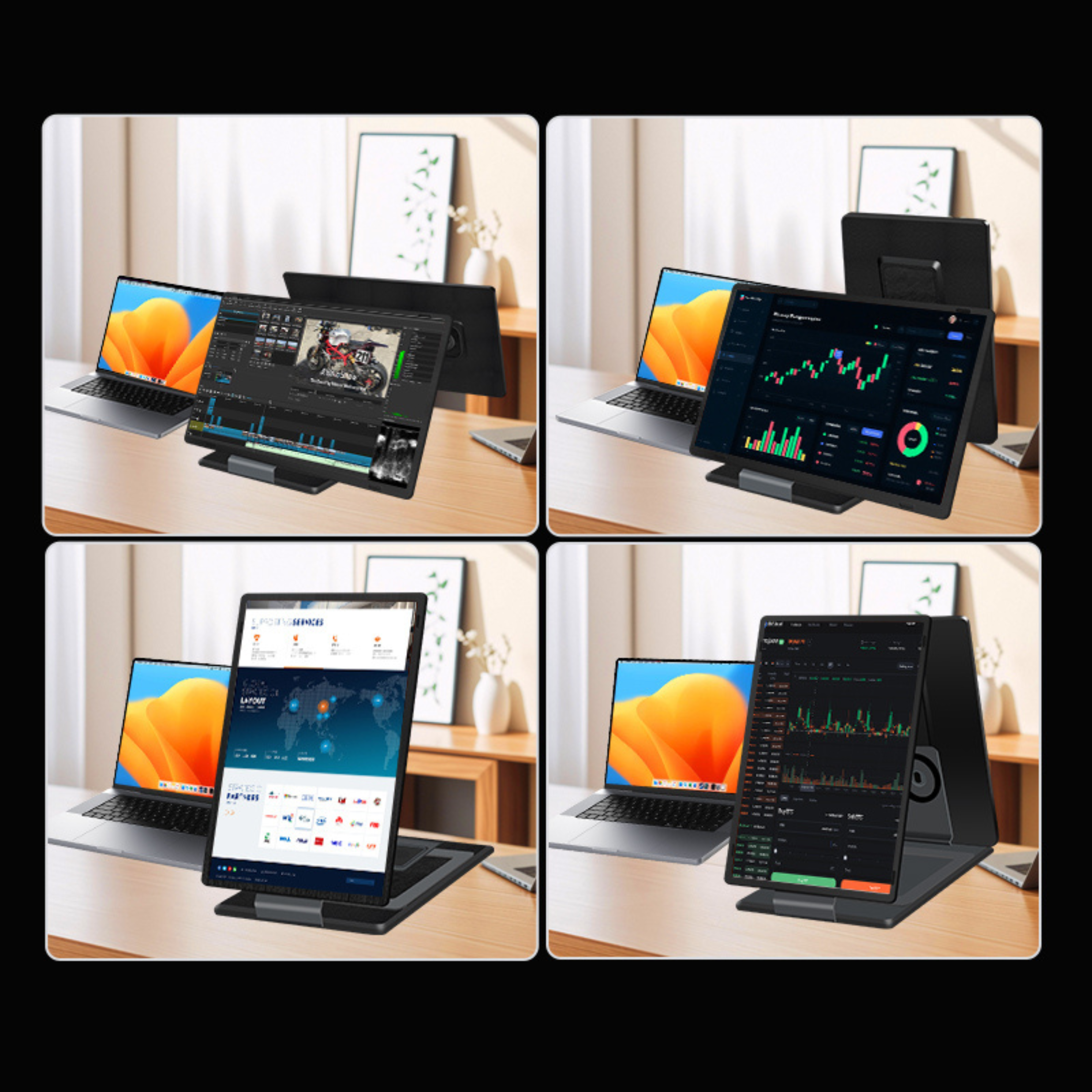 RIITEK 15.6 inch portable laptop screen extender compatible with Windows laptops and macOS using USB-C and HDMI.