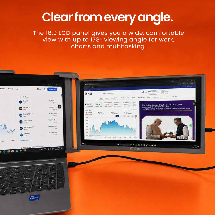 RIITEK 14" Tri-Portable Monitor Laptop Screen Extender Display Double Cable
