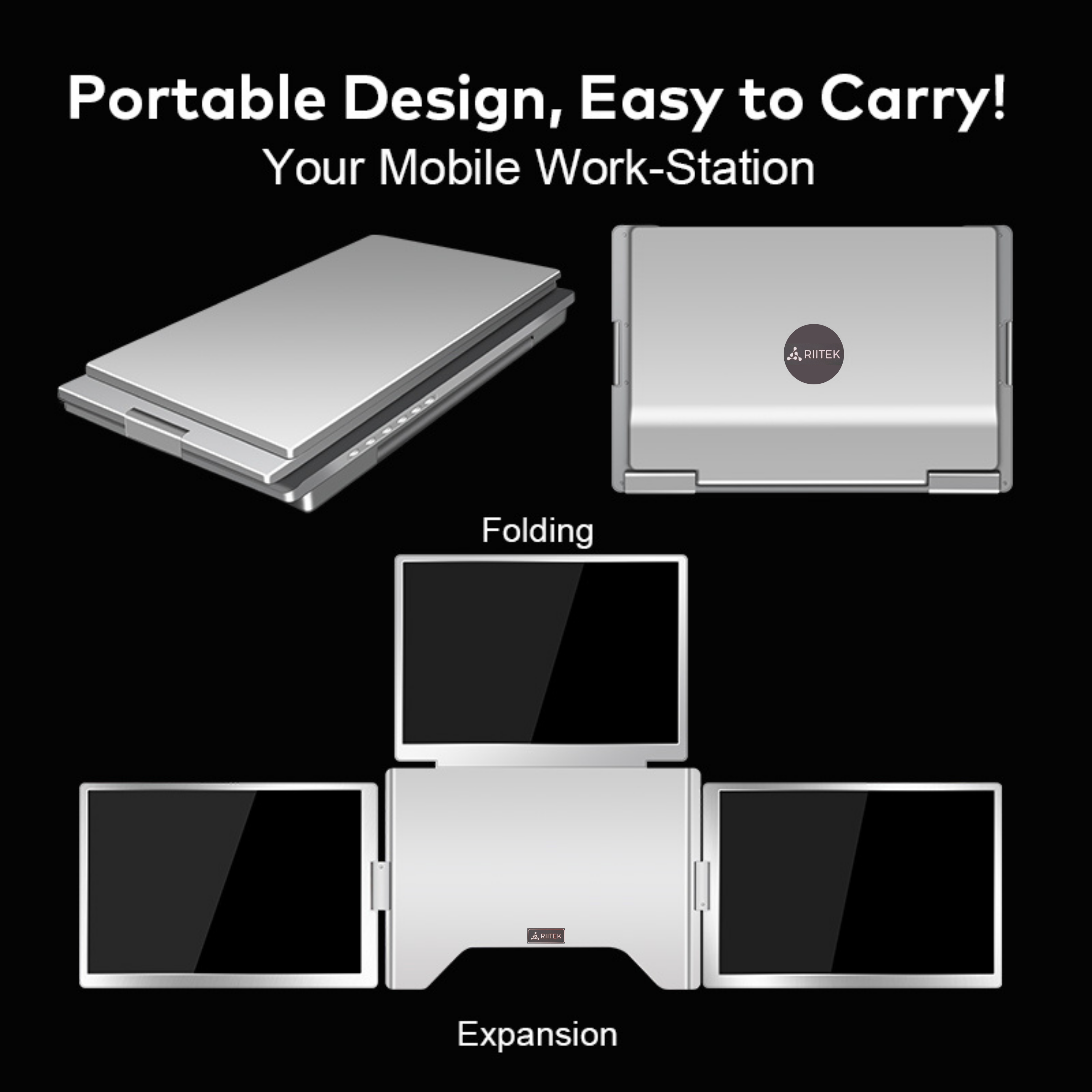 RIITEK 14" Quad Monitor Portable Laptop Screen Extender Display