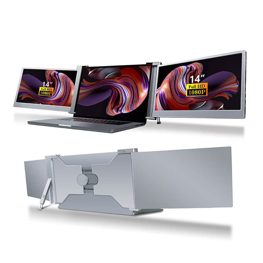 RIITEK 14 Portable Tri Screen Monitor, Dual 1080P Display Extender for 14–17