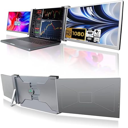 RIITEK 14 FHD 1080P Portable Tri-Screen Monitor for 15-17