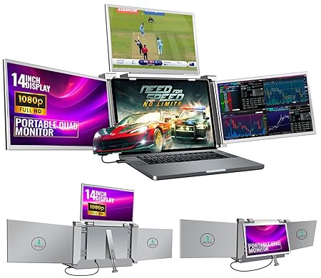 RIITEK 14" Quad Monitor Portable Laptop Screen Extender Display