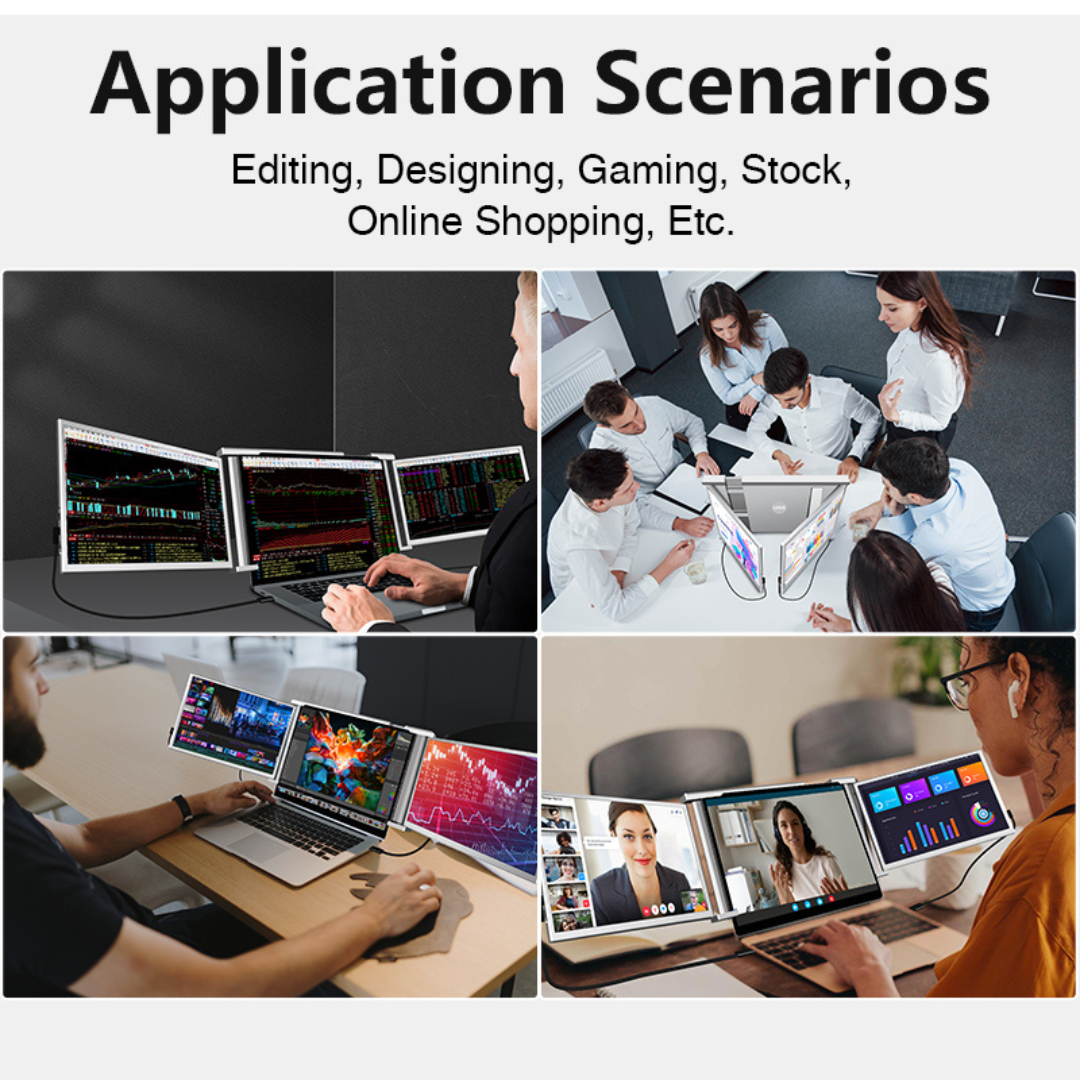 RIITEK 14" Tri-Monitor Portable Laptop Screen Extender Display Single Cable