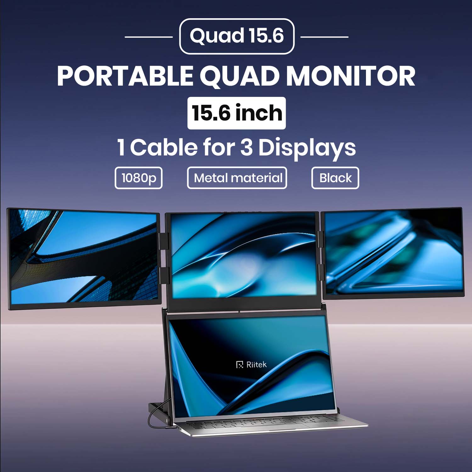 RIITEK 15.6 Inch Quad Portable Monitor Laptop  Screen Extender