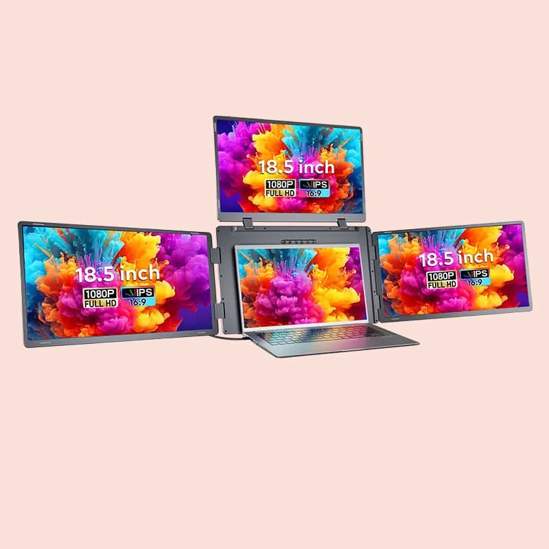 RIITEK 18.5 Inch Quad Monitor Portable Laptop Screen Extender with Four Screen Setup