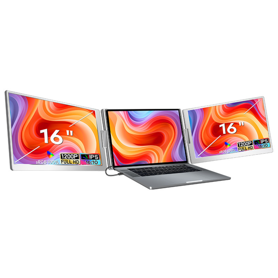 RIITEK 16-inch tri portable monitor compatible with 12 to 18.5-inch Windows and macOS laptops.