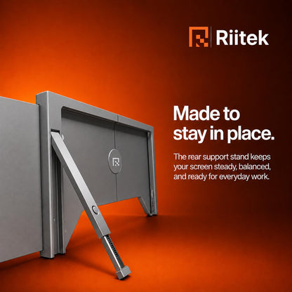 RIITEK 13.3 inch Tri Screen Monitor rear support stand keeping the portable laptop screen extender stable on a desk