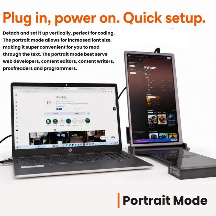RIITEK 14 inch portable monitor in portrait mode for coding and reading on laptop screen extender