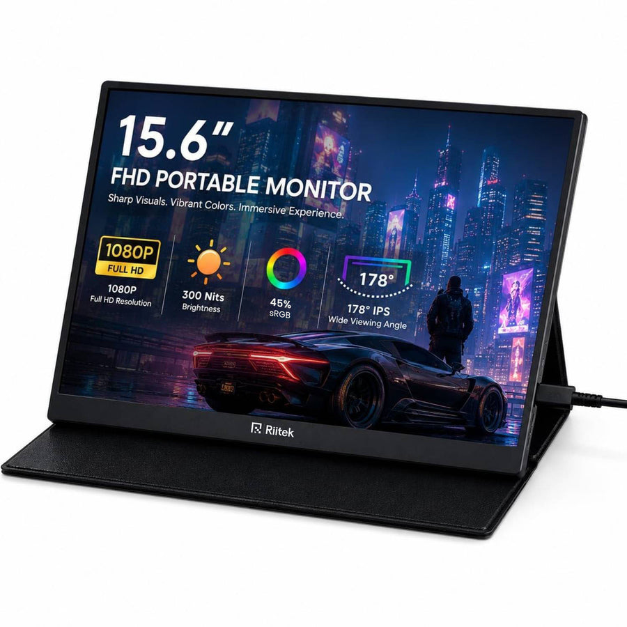 RIITEK 15.6 inch portable Full HD monitor with folding stand and IPS display 1920x1080 resolution