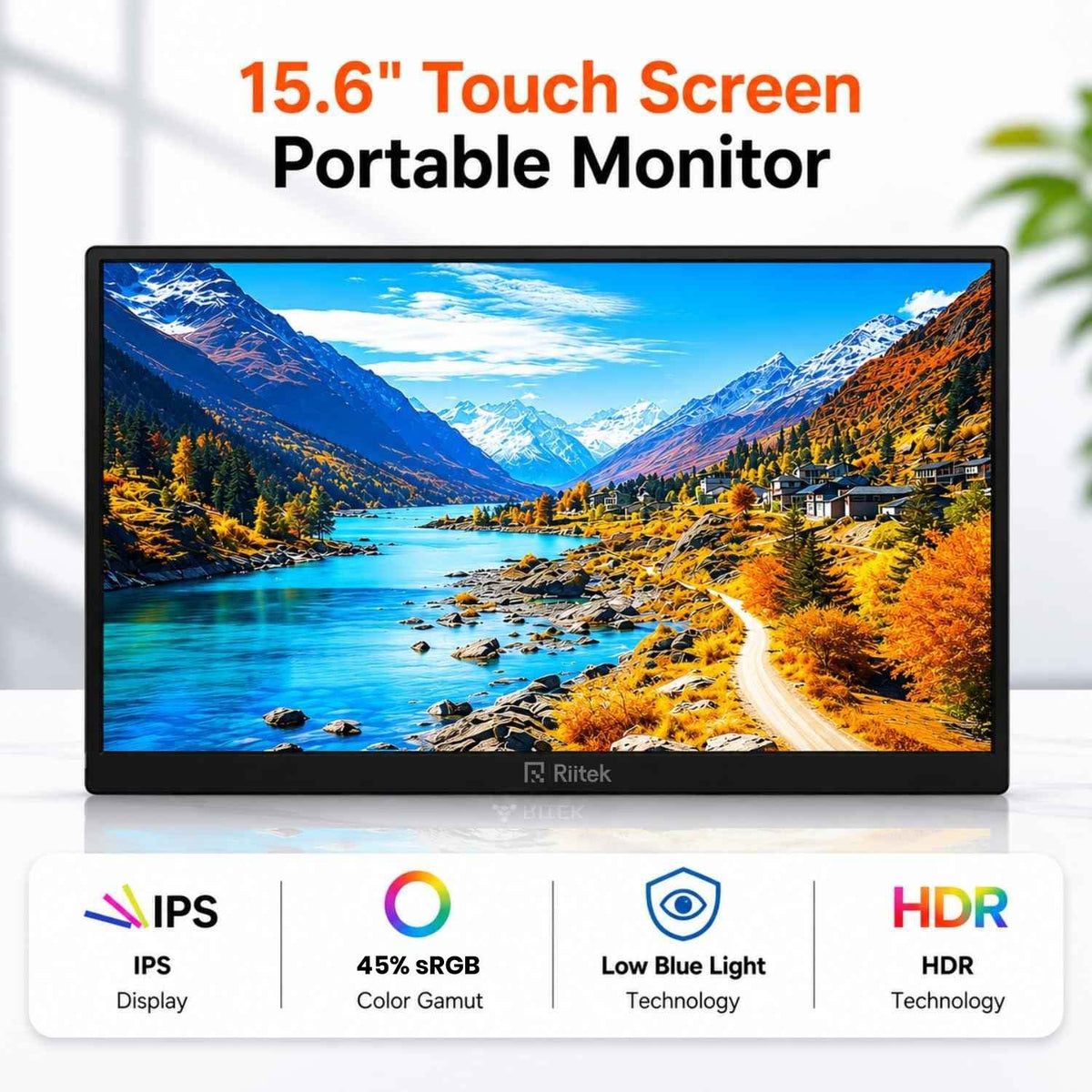 RIITEK 15.6 inch touch screen portable monitor with IPS panel 45 percent sRGB low blue light and HDR technology
