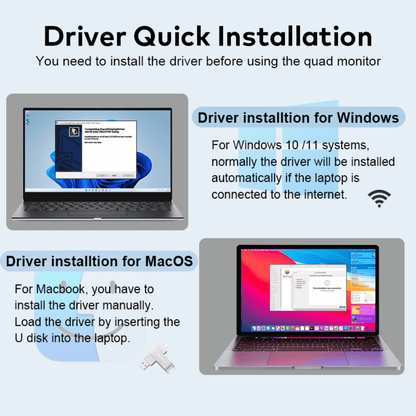 RIITEK quad monitor driver installation guide for Windows and MacOS laptops