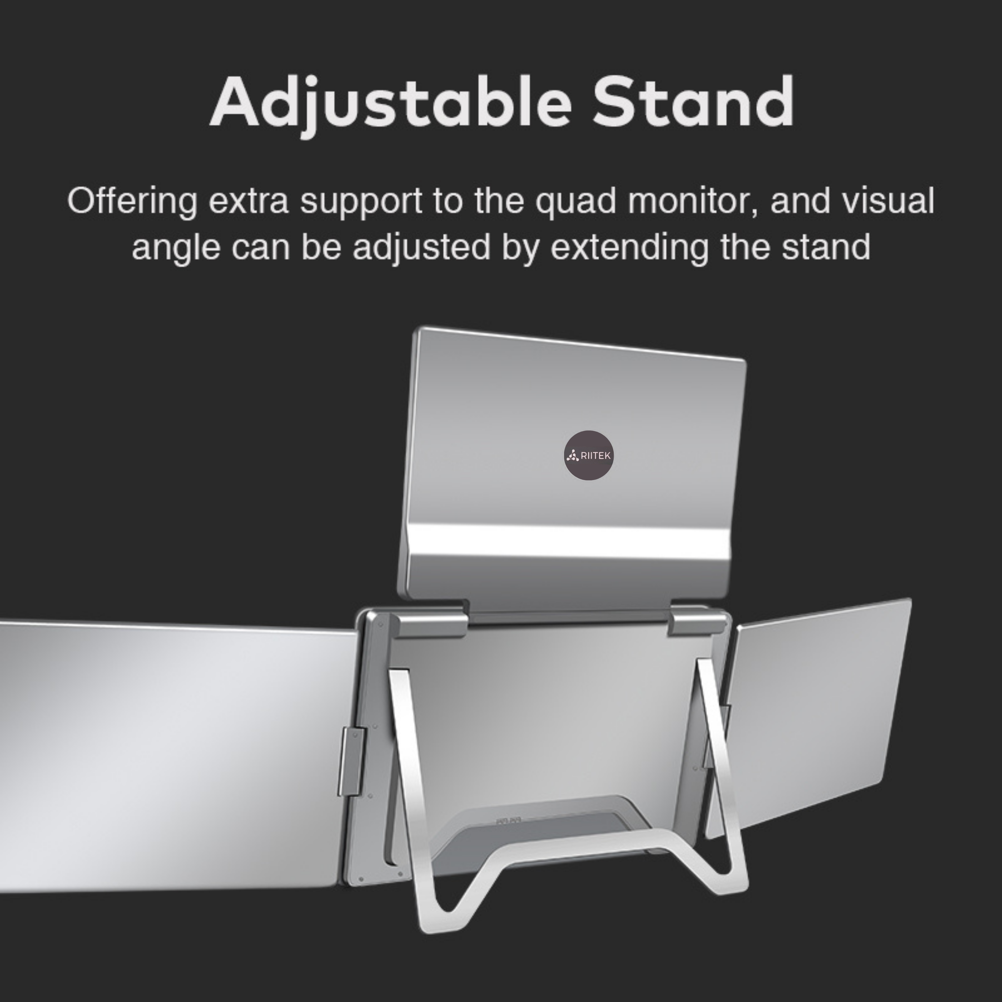 Adjustable stand provides stable support and ergonomic viewing for the RIITEK portable monitor.