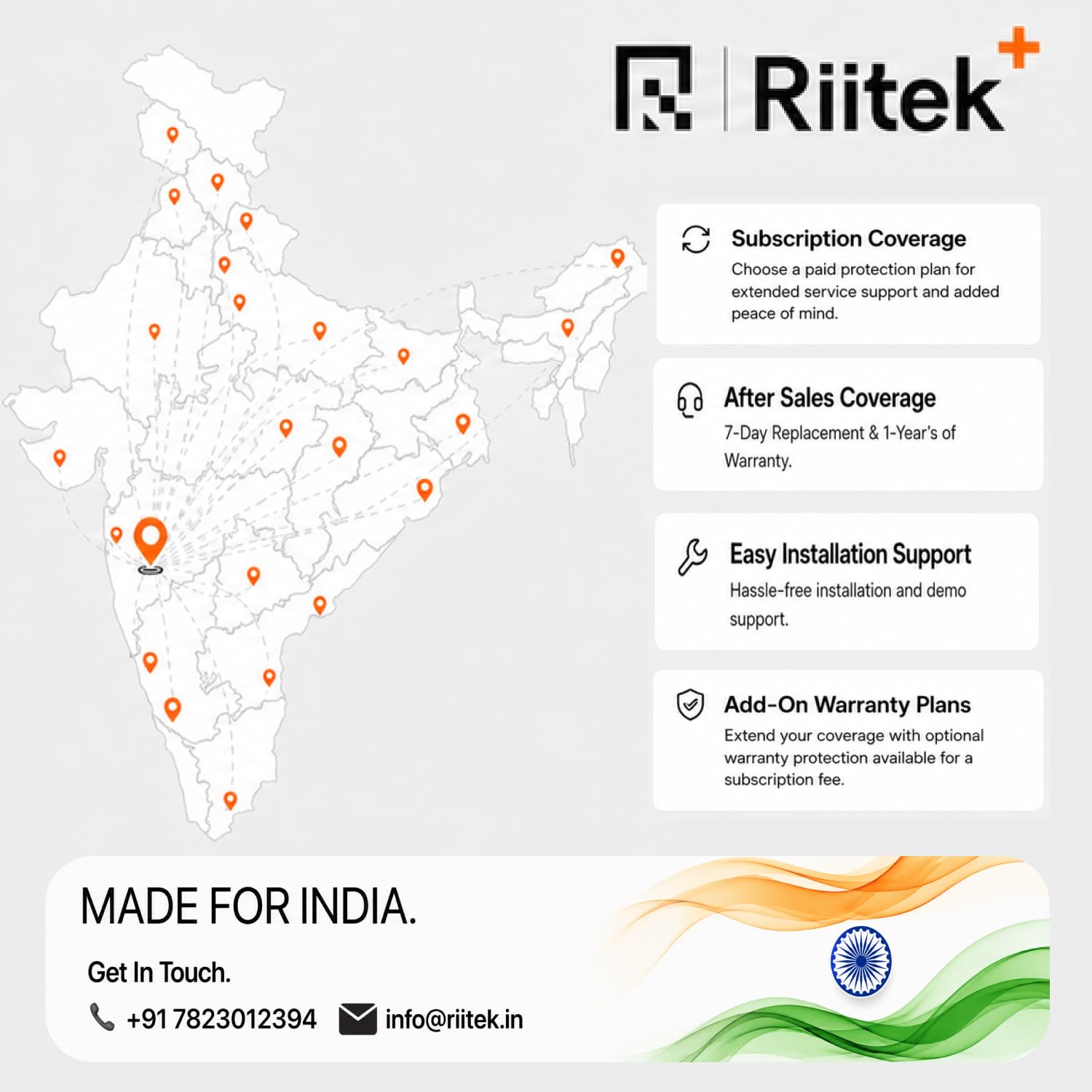 RIITEK pan India delivery and after sales service network map for portable laptop monitor customers