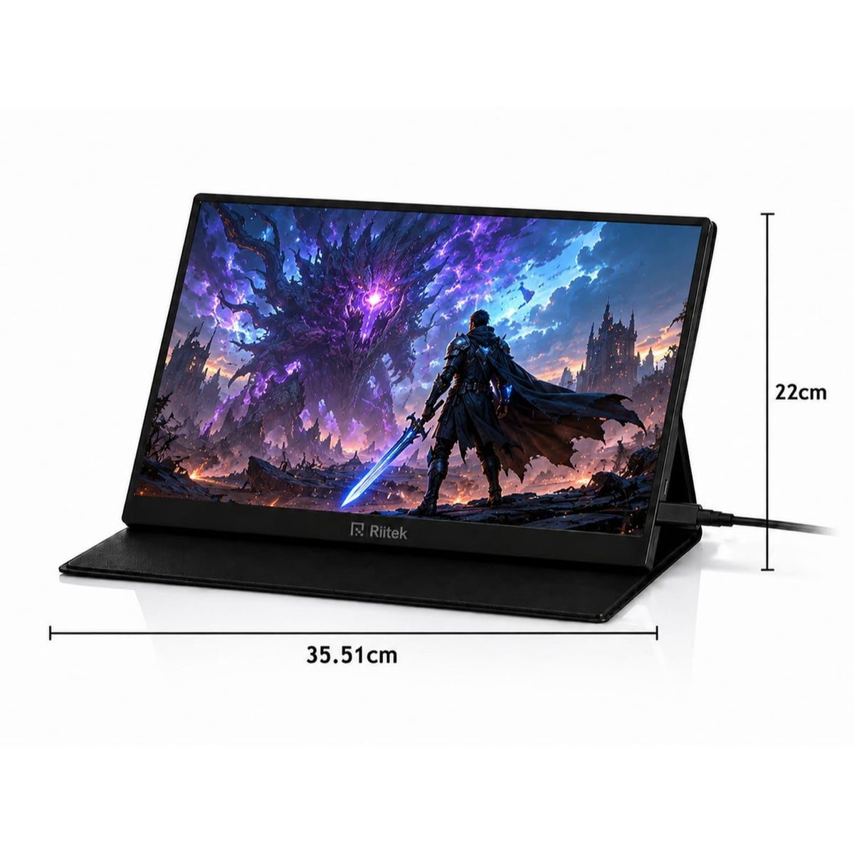 RIITEK 15.6 inch touchscreen portable monitor dimensions showing 35.51cm width and 22cm height