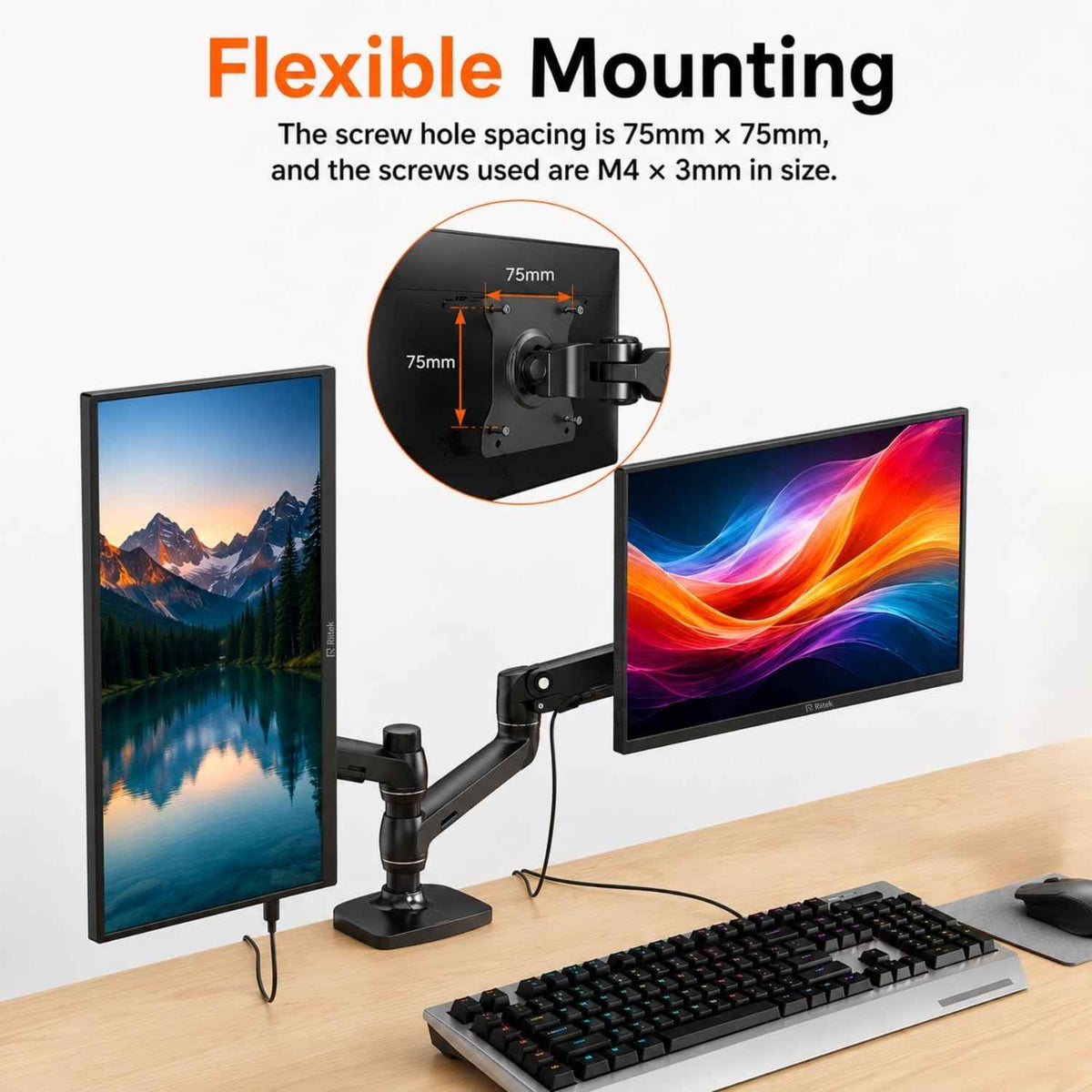 RIITEK 15.6 inch touchscreen monitor VESA mount compatible for monitor arm desk setup